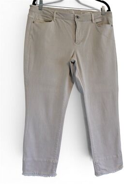 J. Jill Cropped Denim Pants – Frayed Ankle Hem | Size 12 | Light Tan